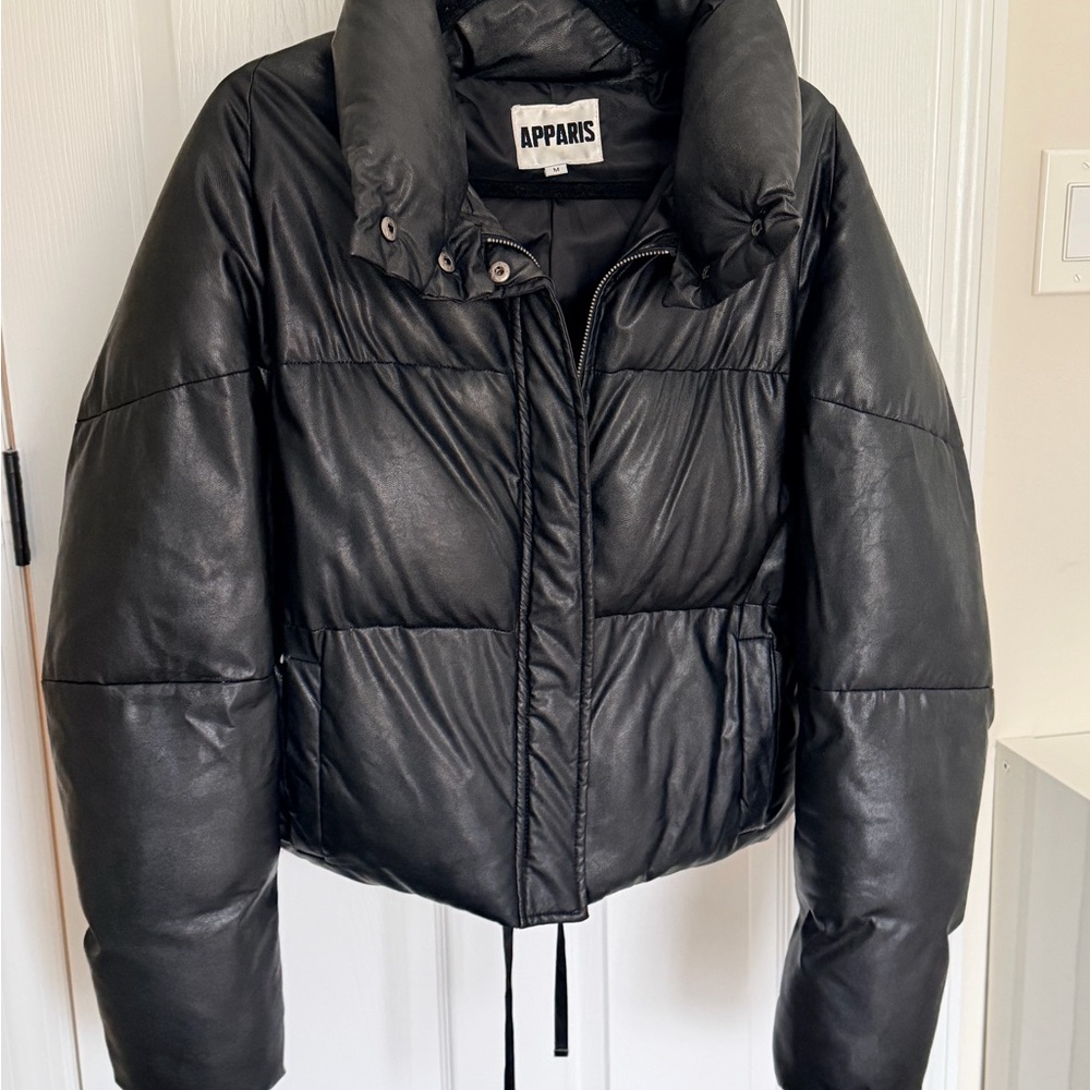 Apparis Jemma Vegan Black Leather Down Puffer Jacket